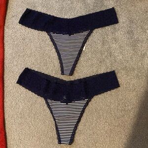 Aerie Navy Blue & White Stripe Lace Thong Bundle